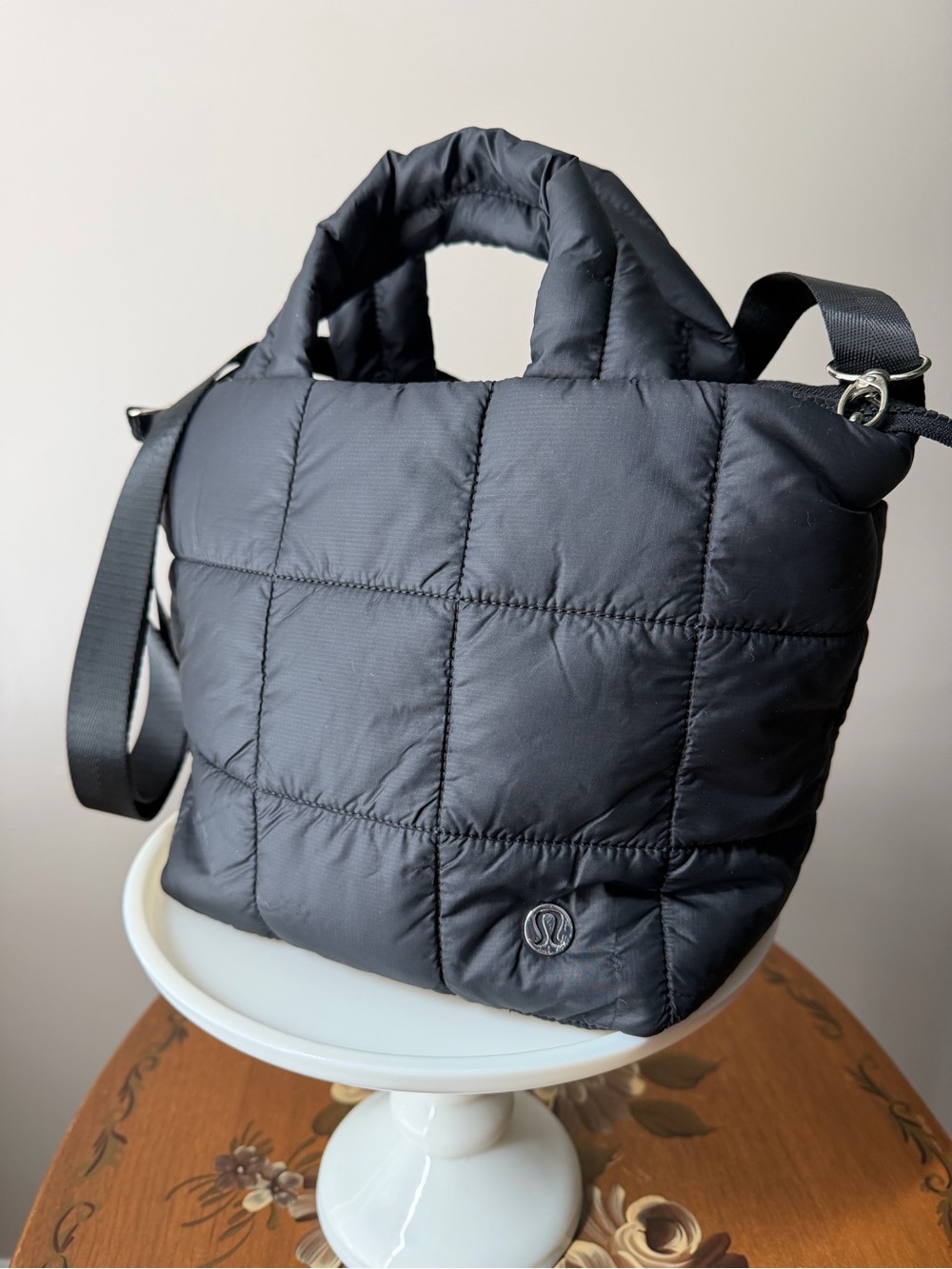 Lululemon Quilted Grid Tote Bag Mini 5L, Black, Unbranded Crossbody Strap